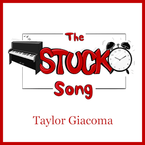 The word 'stuck' sandwiched between a piano and an alarm clock